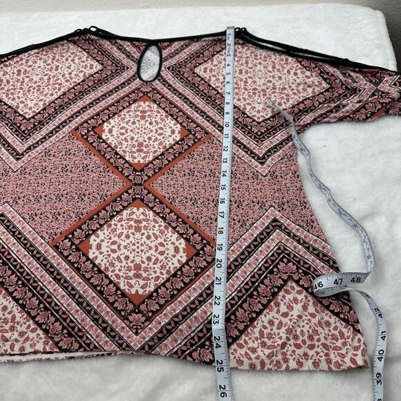 Rose + Olive Womens Size L Long Cutout Sleeve Tunic Orange Rust Bohemian Mandala - Picture 10 of 10